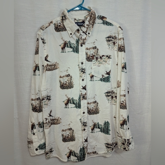 Chaps Men's Hunting Bird Dog Flannel Button Down Casual Shirt M - Picture 1 of 7